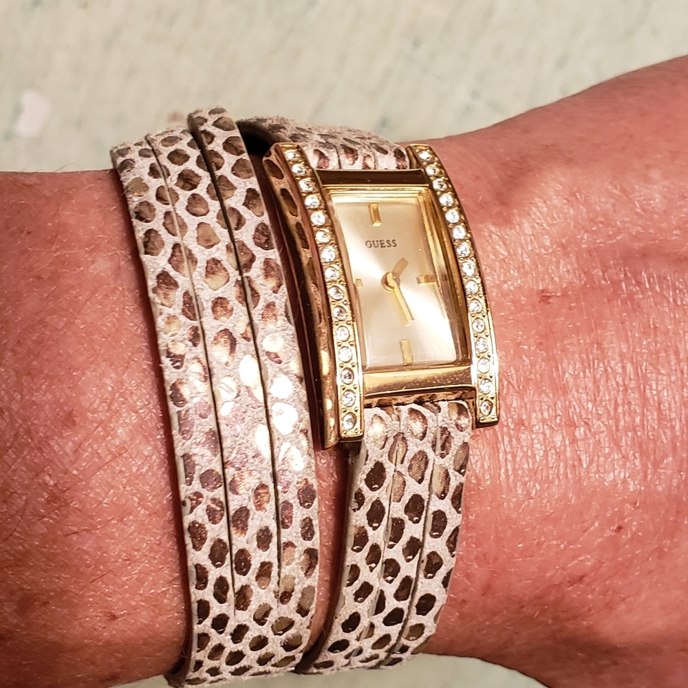 Guess leather wrap watch